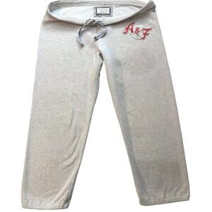 Ladies Large Abercrombie Heathered Sand Gray Cropped Drawstring Sweatpants LOGO